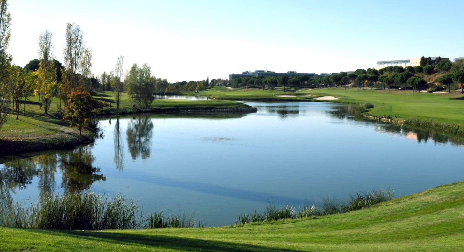 Lago y calle del campo de Golf Santander en Madrid