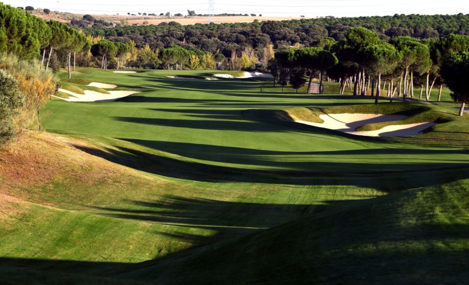 Calle de Golf Santander con sombras largas de tarde: un viaje de golf a Madrid en mayo con salida a primera hora de la tarde